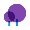 purple and blue icon of two trees