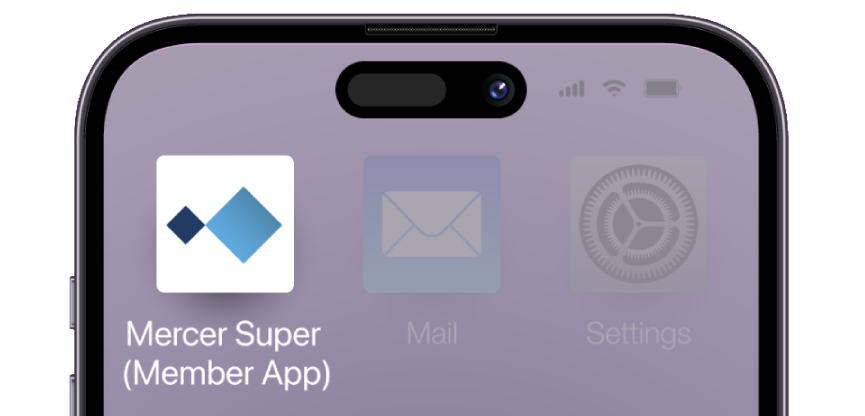 Mercer Super app icon on a phone screen