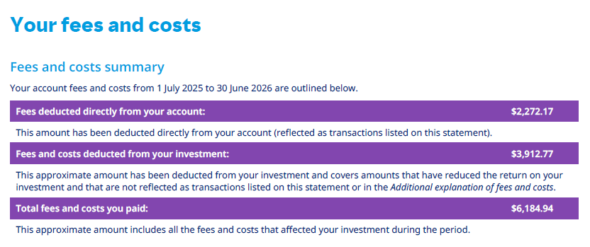Your fees and costs summary sample