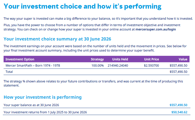 2026 Investment choice summary sample