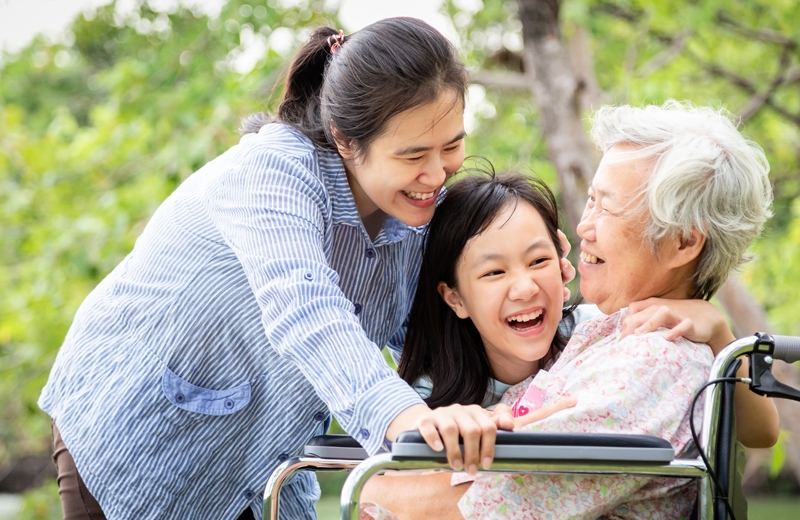 Family visiting grandma