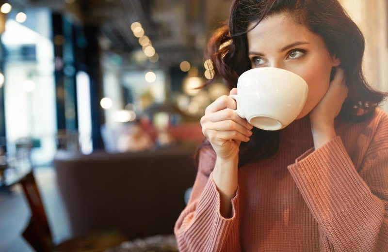  Woman drinking coffee