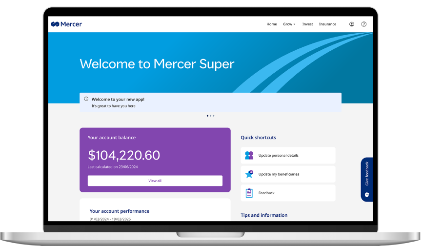 Screen of the member portal home screen on a laptop