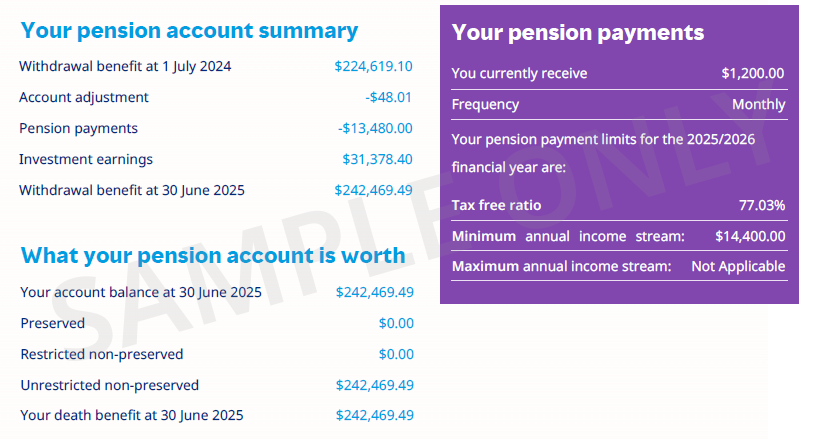 2025 Pension account summary sample