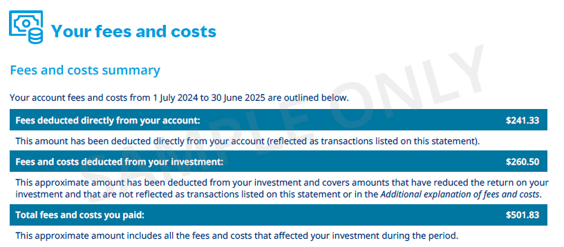 Your fees and costs summary sample