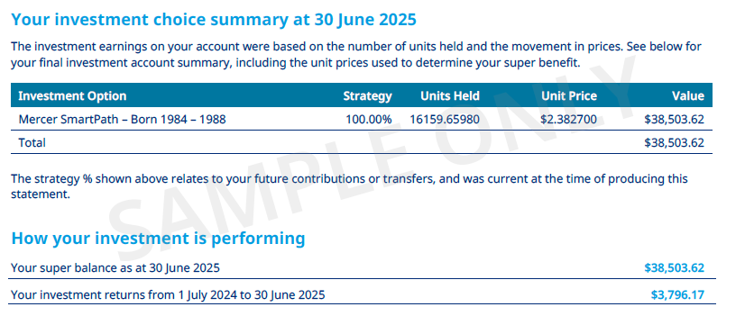 2025 Investment choice summary sample